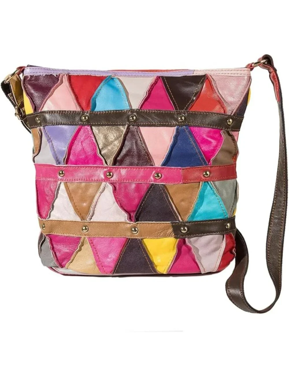 Colorful Soft Leather Crossbody Purse | Multicolor Spliced Shoulder Bag, Satchel